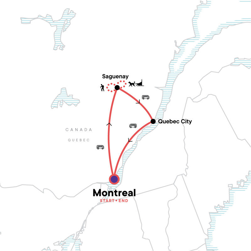 Map of the route for Northern Quebec: Winter Lodge Escape