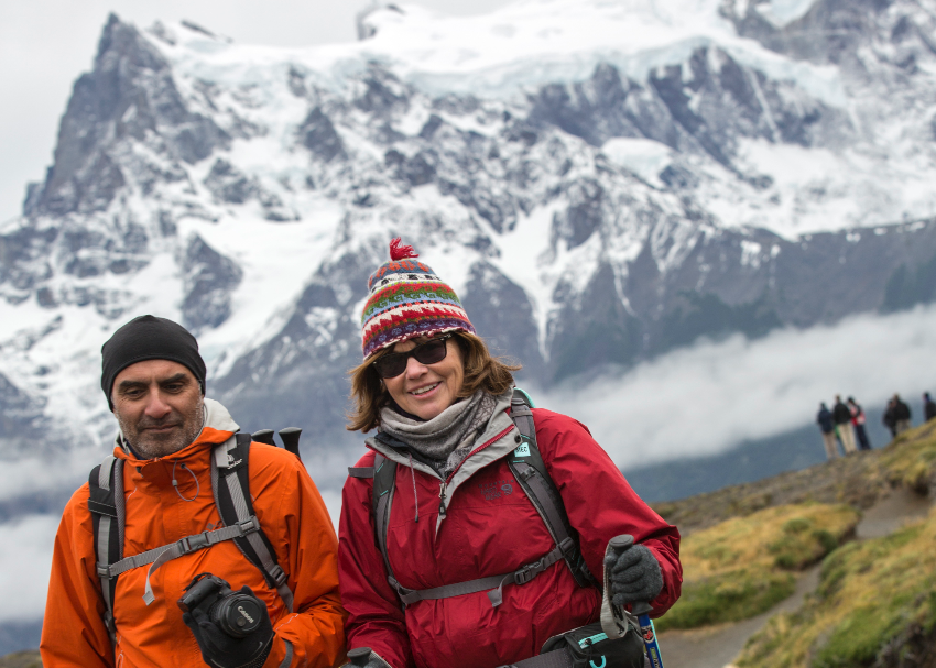 Couple hiking in scenic Patagonia